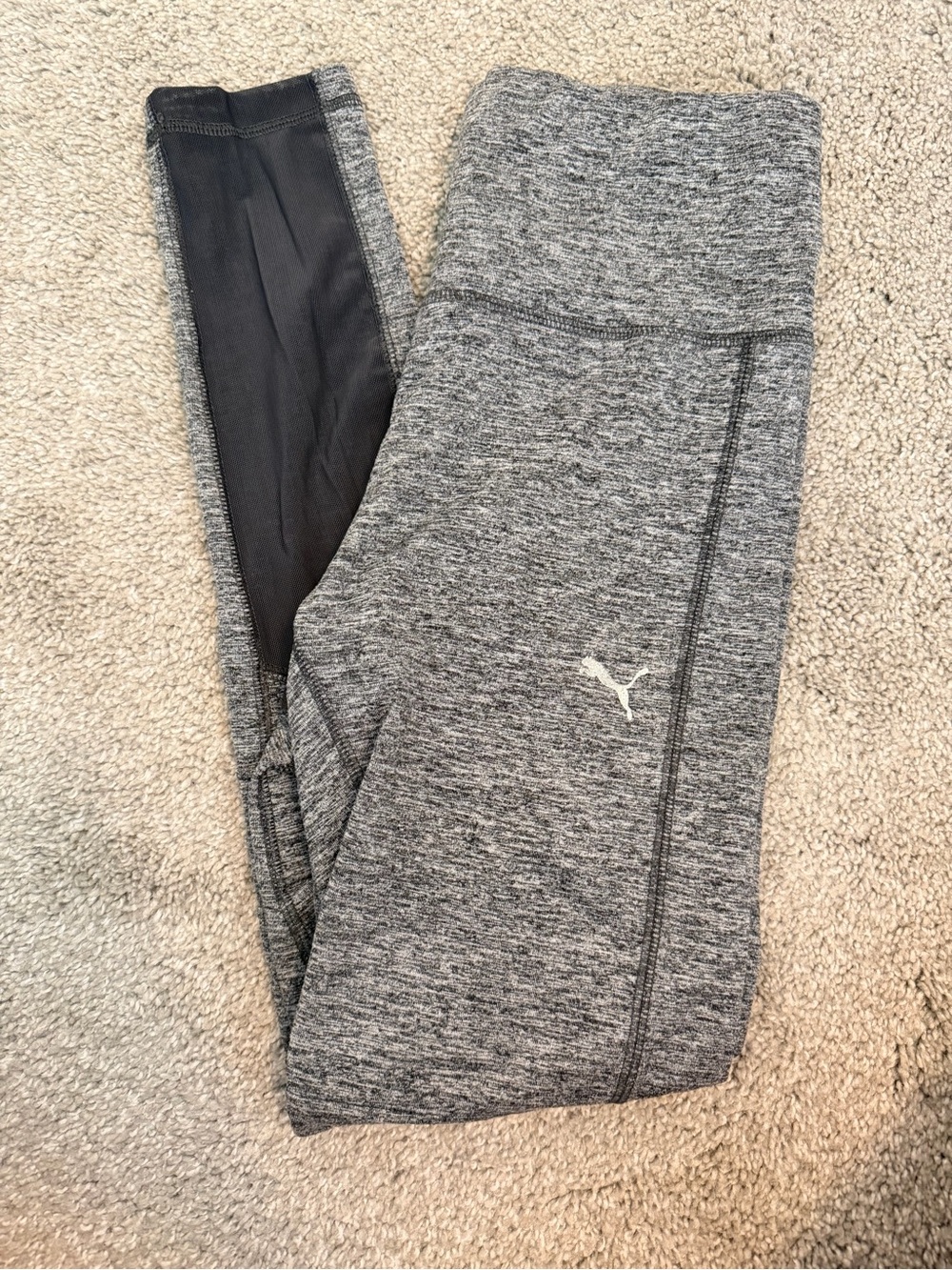 Puma Gray Heather High-Rise Leggings with Black Mesh Panels Size Small